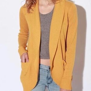 Silence + Noise Ribbed Cuff Sleeve Cocoon Open Cardigan Women XS Mustard Yellow